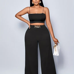 jkthpu-45 Black / UK 18 Plus Size, Plus Size Women's High-Waisted Wide-Leg Pants
