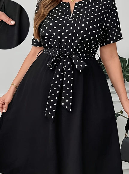 jkthpu-45 Black / UK 18 Plus Size Polka Dot ALine Dress Chic  Washable
