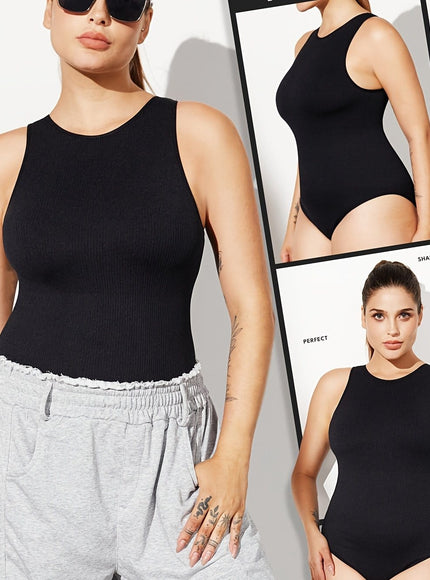 KissICON Shapewear Black / UK 18 Plus Size Seamless Shapewear Bodysuit Tummy Control Bust Support