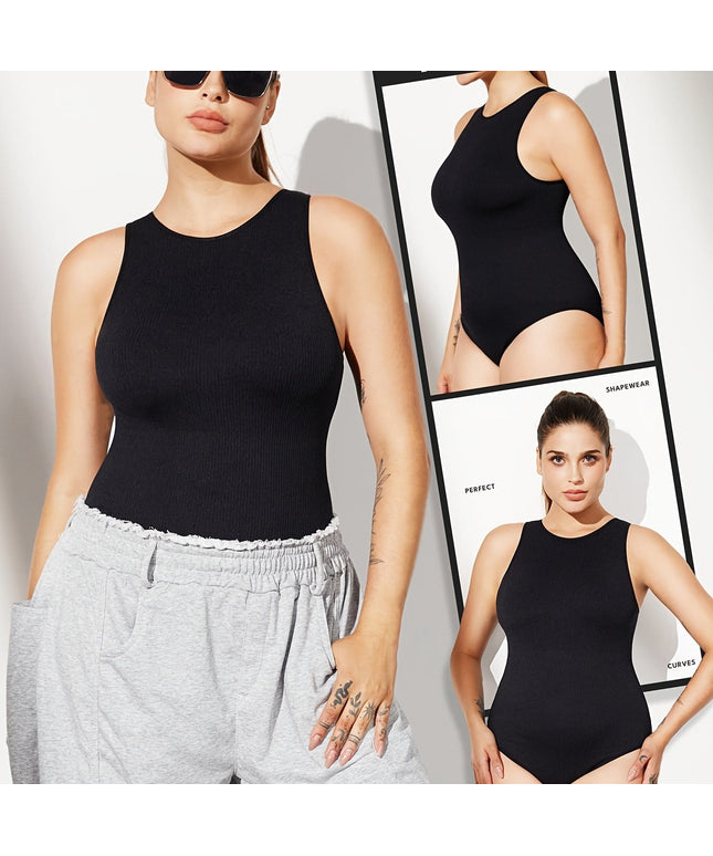 KissICON Shapewear Black / UK 18 Plus Size Seamless Shapewear Bodysuit Tummy Control Bust Support