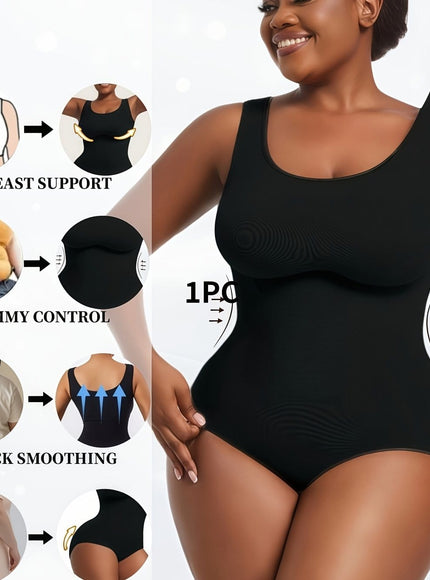 KissICON Shapewear Black / UK 18 Plus Size Seamless Tummy Control Bodysuit | Black & Pale Pink | Machine Washable