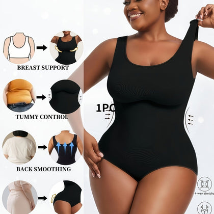 KissICON Shapewear Black / UK 18 Plus Size Seamless Tummy Control Bodysuit | Black & Pale Pink | Machine Washable