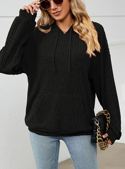 jkthpu-45 Black / UK 18 Plus Size Solid Colour Hooded Pullover Sweatshirt with Pockets – Black & Grey