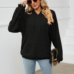 jkthpu-45 Black / UK 18 Plus Size Solid Colour Hooded Pullover Sweatshirt with Pockets – Black & Grey