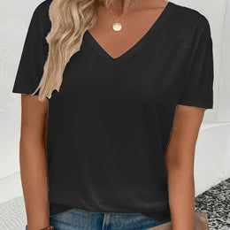 jkthpu-45 Black / UK 18 Plus Size - Women'S Casual V-Neck Short Sleeve