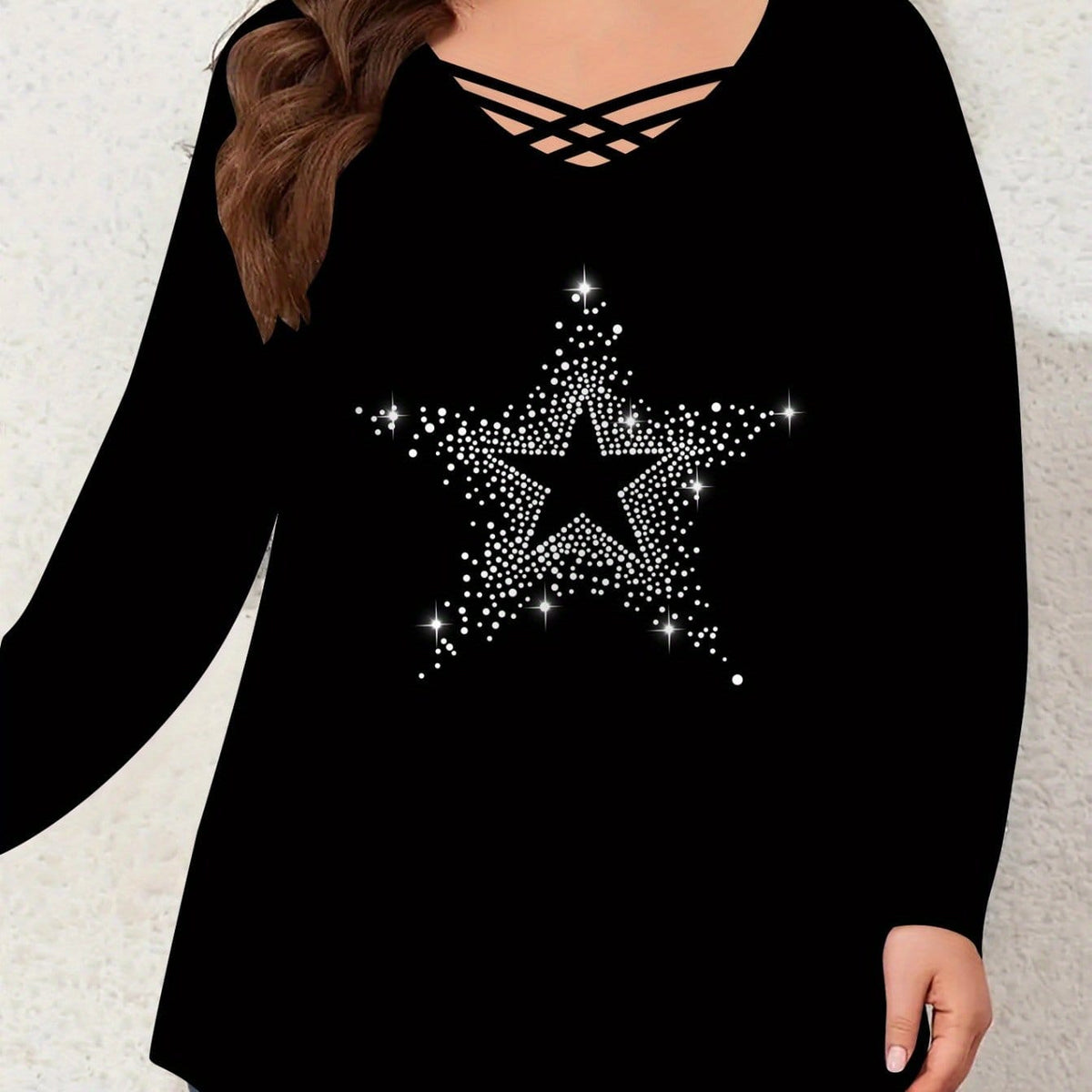 jkthpu-45 Black / UK 18 Plus Size, Women's Elegant Black Tops - Long
