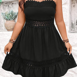 jkthpu-45 Black / UK 18 Plus Size, Women's Elegant Boat Neck Maxi Dress with Puff Sleeve & A-Line Hem - Sleeveless/Spaghetti Strap Ruffled Lace Hem Formal & Semi-Formal Party Wedding Guest Dress - All-Season Black Evening Gown - Hand Washable Lightweight Flowy Dress with Ruffled