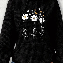 jkthpu-45 Black / UK 18 Plus Size Women's Floral Pattern Waffle Knit Long
