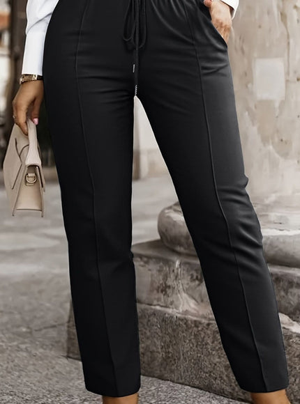 jkthpu-45 Black / UK 18 Plus Size, Women's High-Waisted Slim-fit Pants - Elegant