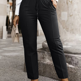 jkthpu-45 Black / UK 18 Plus Size, Women's High-Waisted Slim-fit Pants - Elegant