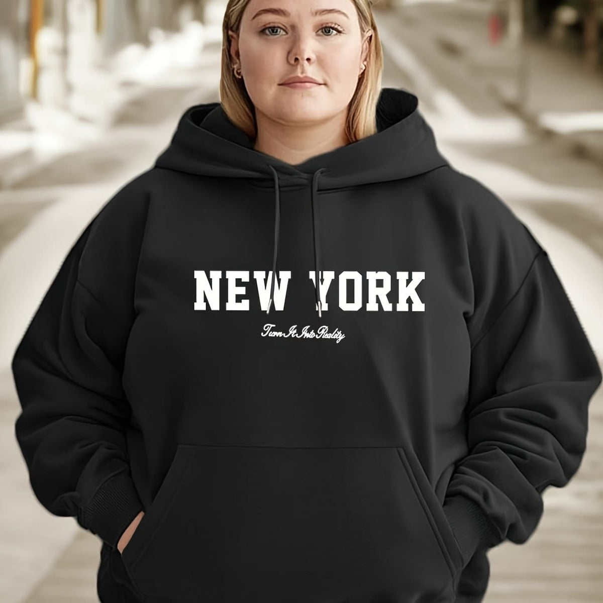 jkthpu-45 Black / UK 18 Plus Size Women's Oversized Hoodie - New York