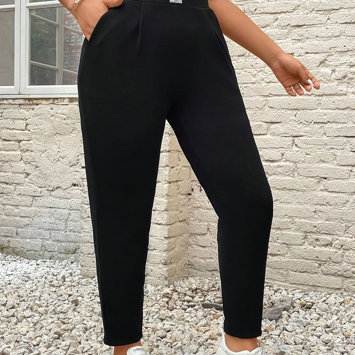 jkthpu-45 Black / UK 18 Plus Size, Women's Plus Size Elegant Tapered Wide-Leg