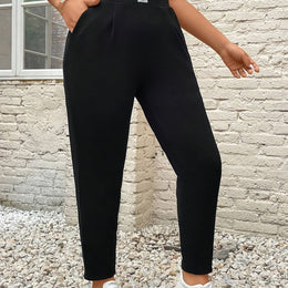 jkthpu-45 Black / UK 18 Plus Size, Women's Plus Size Elegant Tapered Wide-Leg
