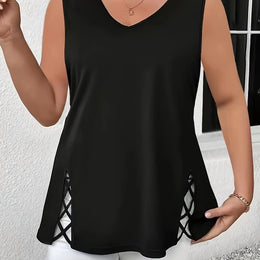 jkthpu-45 Black / UK 18 Plus Size - Women'S Plus Size V-Neck Sleeveless