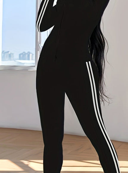 jkthpu-45 Black / UK 18 Striped Yoga Set Long Sleeve Top  Pants Fitness Suit