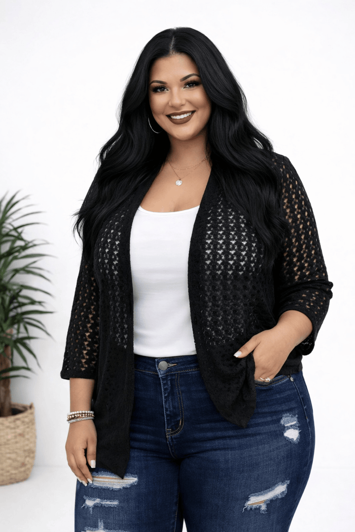 Plus Size Hollow Open Front Lazy Cardigan