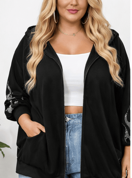KissICON Hoodies & Sweatshirts Black / UK 18 / US 14 Sparkling Flame Plus Size Black Loose Long Hoodie