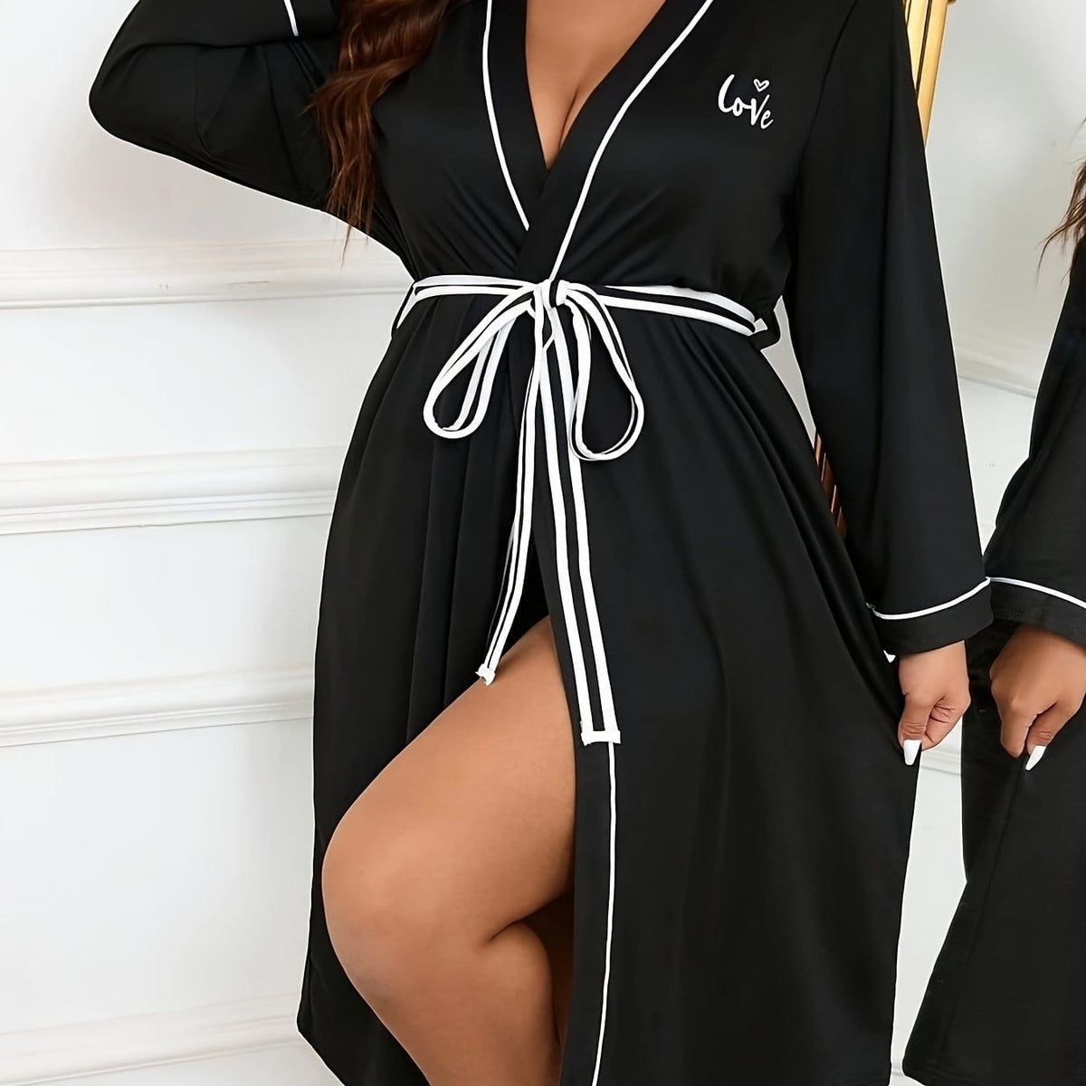 KissICON Black / UK 18 Winter Robe Black Plus Size Women's Loungewear