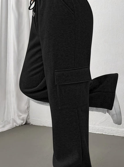 jkthpu-45 Black / UK 18 Women's Casual Straight-Leg Jogger Pants with Side Pockets