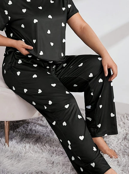 jkthpu-45 Black / UK 18 Women's Plus Casual Pajama Set, Plus Size Heart