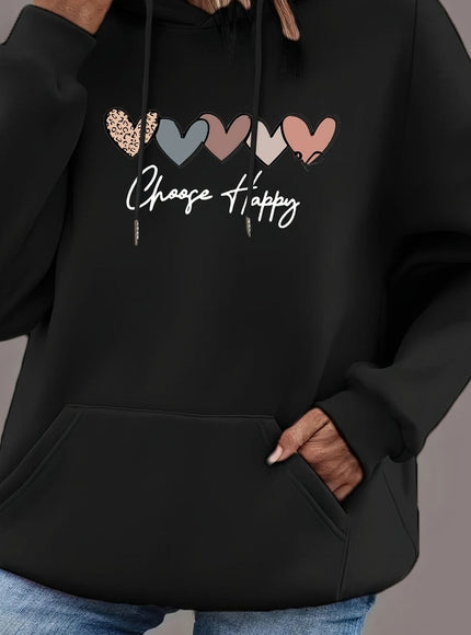 jkthpu-45 Black / UK 18 Women'S Plus Size Black Hoodie with "Choose Happy"