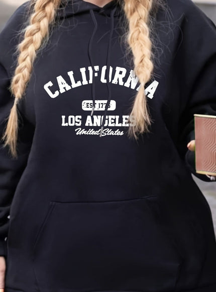 jkthpu-45 Black / UK 18 Women'S Plus Size Casual Hoodie with California Letter