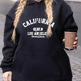 jkthpu-45 Black / UK 18 Women'S Plus Size Casual Hoodie with California Letter