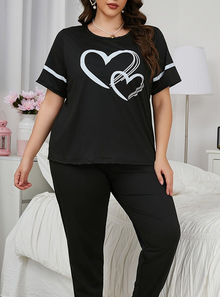 jkthpu-45 Black / UK 18 Women'S Plus Size Heart Print Pajama Set -