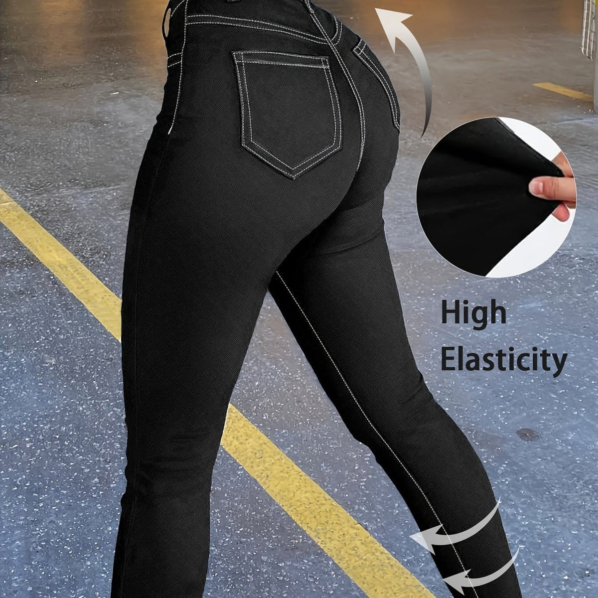 jkthpu-45 Black / UK 18 Women'S Plus Size High-Waist Stretch Denim Jeans -