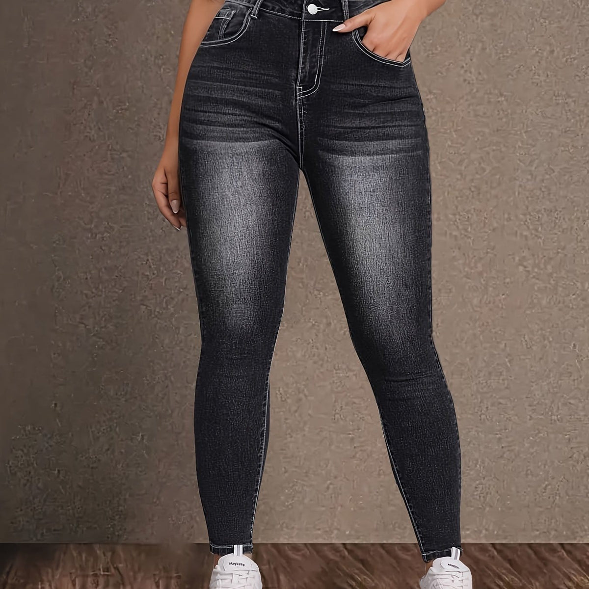 jkthpu-45 Black / UK 18 Women'S Plus Size High-Waisted Stretch Jeans - Non-See-Through