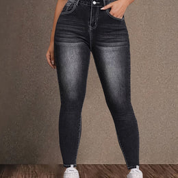 jkthpu-45 Black / UK 18 Women'S Plus Size High-Waisted Stretch Jeans - Non-See-Through