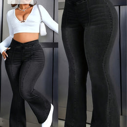 jkthpu-45 Black / UK 18 Women'S Plus Size High-Waisted Stretchy Flare Jeans -