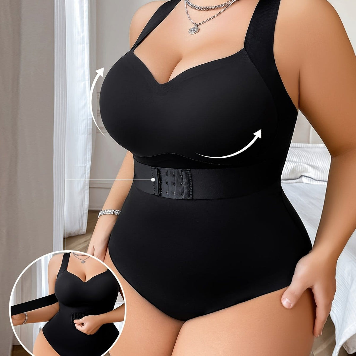 jkthpu-45 Black / UK 18 Women's Plus Size Seamless One-Piece Shapewear Bodysuit -