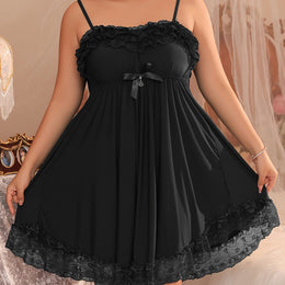 jkthpu-45 Black / UK 18 Women's Sexy Red Lace Nightgown – V-Neck Tie Waist Sleepwear
