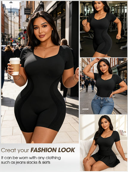 KissICON Shapewear Black / UK 24 Seamless Butt-Lifting Tummy Control Bodysuit for All-Day Confidence