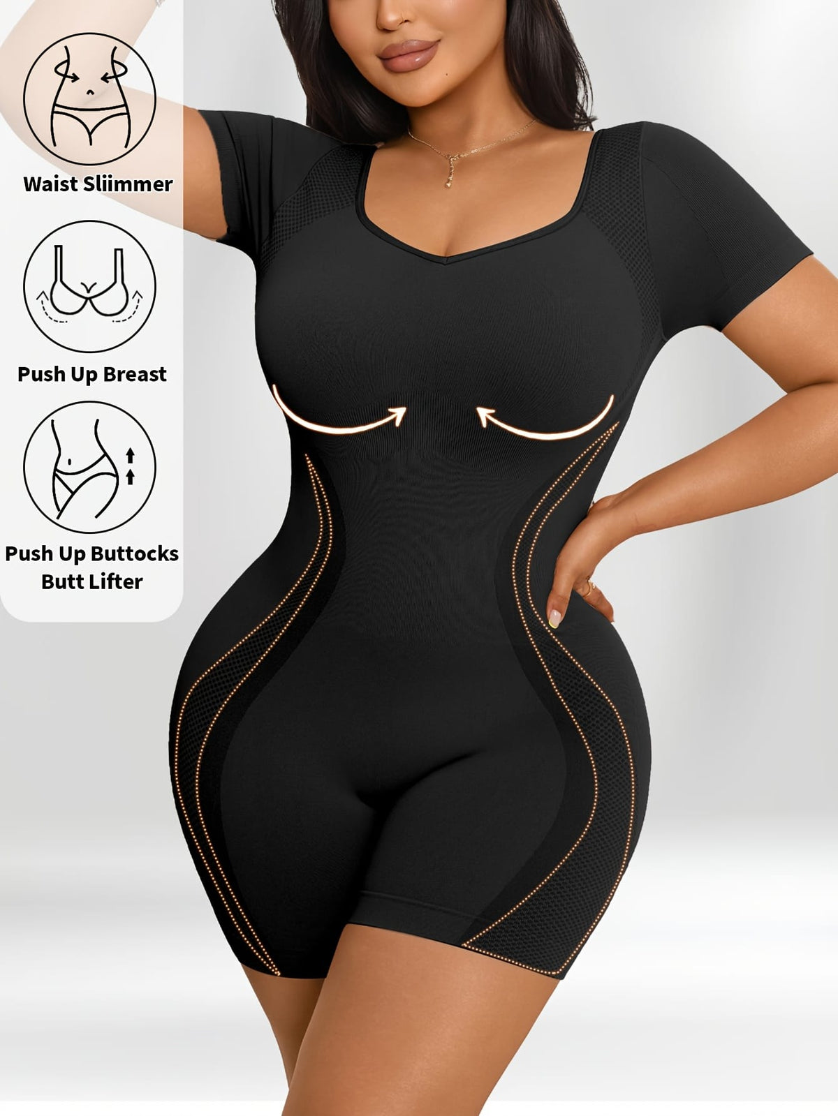 KissICON Shapewear Black / UK 24 Seamless Butt-Lifting Tummy Control Bodysuit for All-Day Confidence