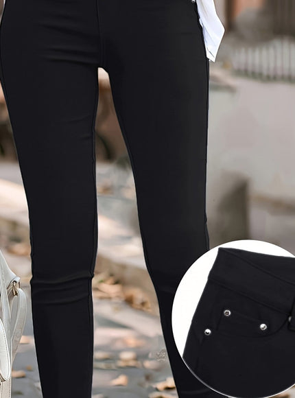 jkthpu-45 Black / UK 26 Women'S High-Waist Stretch Skinny Jeans with Metal Button