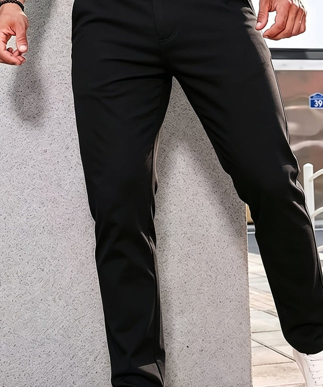 KissICON Black / UK 28 Mens Summer Drapey Breathable AntiWrinkle Business Casual Trousers