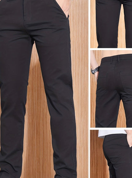 KissICON Black / UK 28 Mens Versatile Slim Straight Casual Office Suit Pants