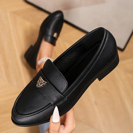 jkthpu-45 Black / UK 3.5 Women'S Elegant Black Flats with Tiger Head Metal Buckle, Round Toe Penny Loafers, All-Season TPR Sole, Stylish Casual Slip-On Shoes