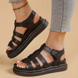 jkthpu-45 Black / UK 3 White Roman Wedge Sandals Comfy SlipOn Thick Platform Heels