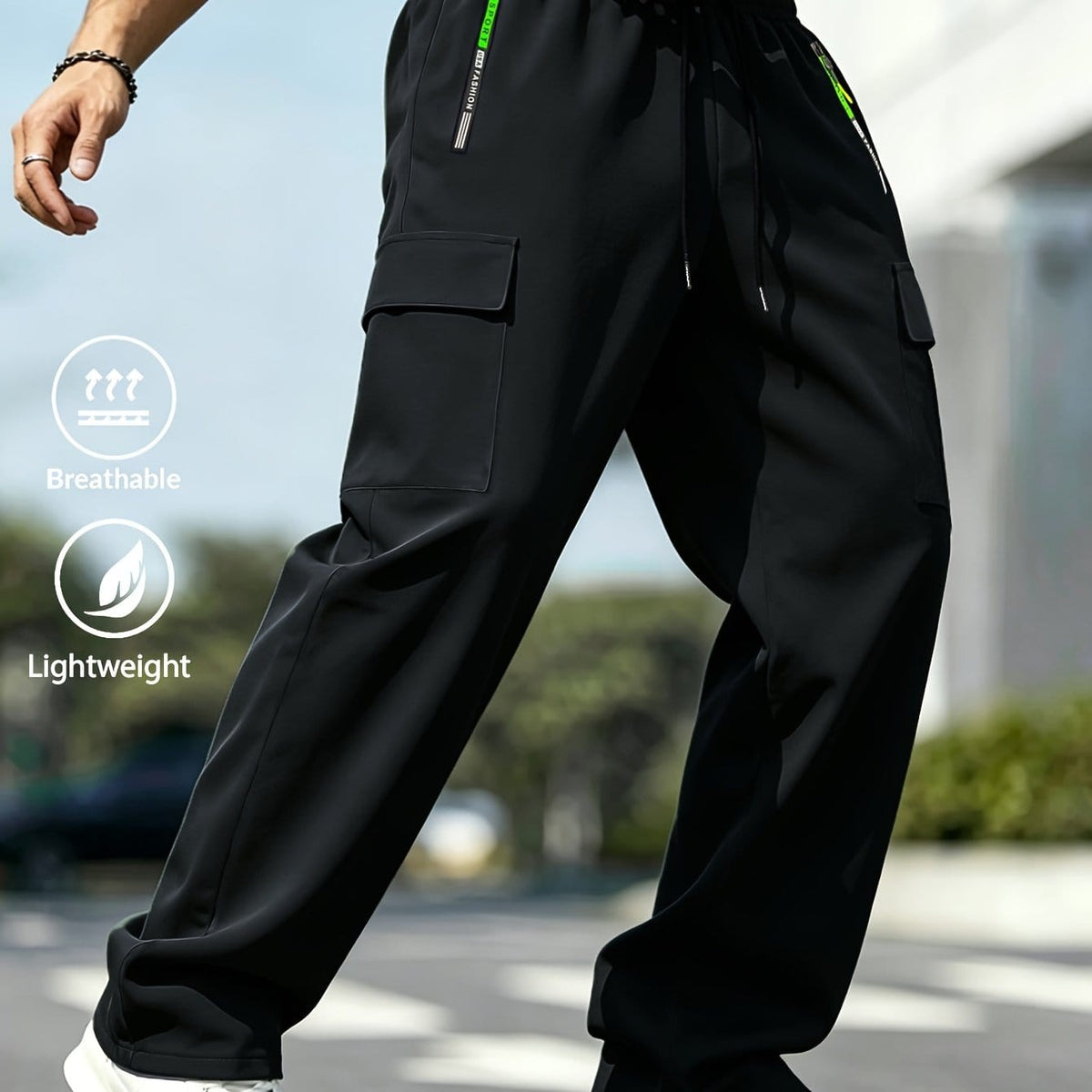 KissICON Black / UK 30 Mens Lightweight Cargo Work Pants AllSeason Comfort  Utility
