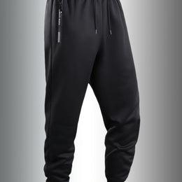KissICON Black / UK 31 Men's Casual Sporty Cuffed Pants with Side Letter Zipper Pockets and Elastic Drawstring Waist, Trackpants Perfect for Year-round Wear. The Simple and Elegant Design Makes Them an Ideal Choice for Various Occasions, as Well as the Perfect Option