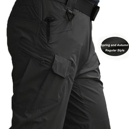 KissICON Black / UK 31 Mens Breathable MultiPocket Elastic Cargo Work Pants
