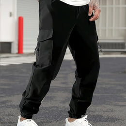 KissICON Black / UK 31 Mens MultiPocket Work  Travel Drawstring Trousers