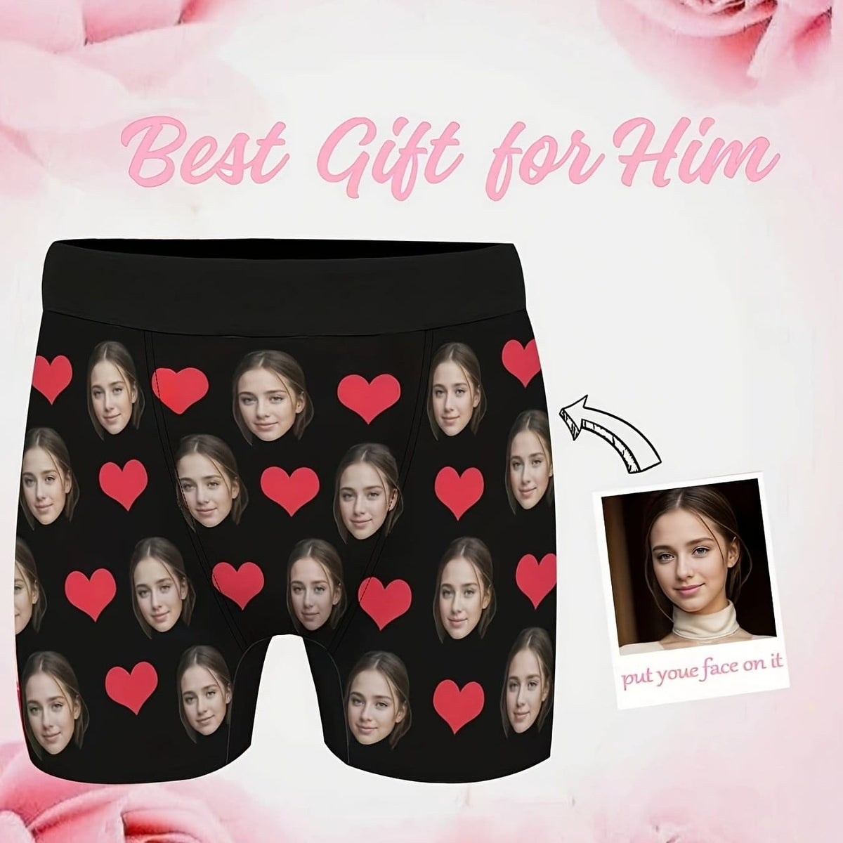 KissICON Black / UK 31 Personalized Face Boxer Briefs Custom Photo Gift for Him