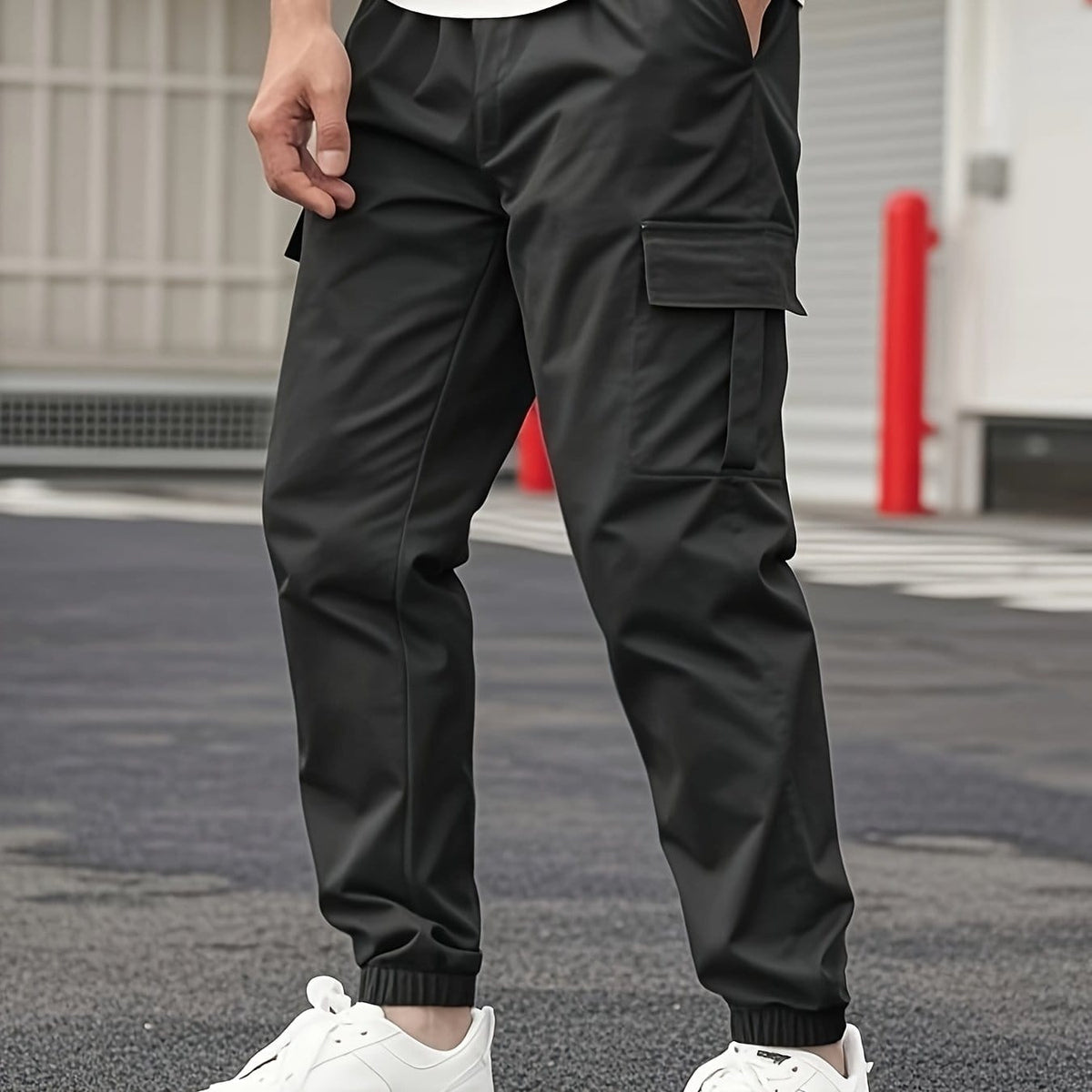 KissICON Black / UK 36 Durable Mens Casual Solid Color Work Pants