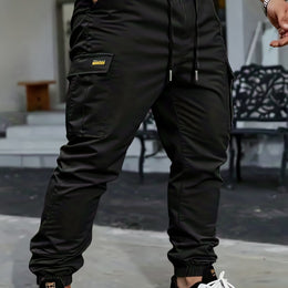 KissICON Black / UK 36 Durable Mens HeavyDuty Black Tapered Cargo Pants