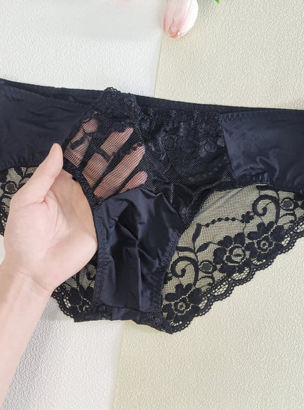 KissICON Black / UK 36 Lace Trim Mesh Briefs – Soft Highelasticity
