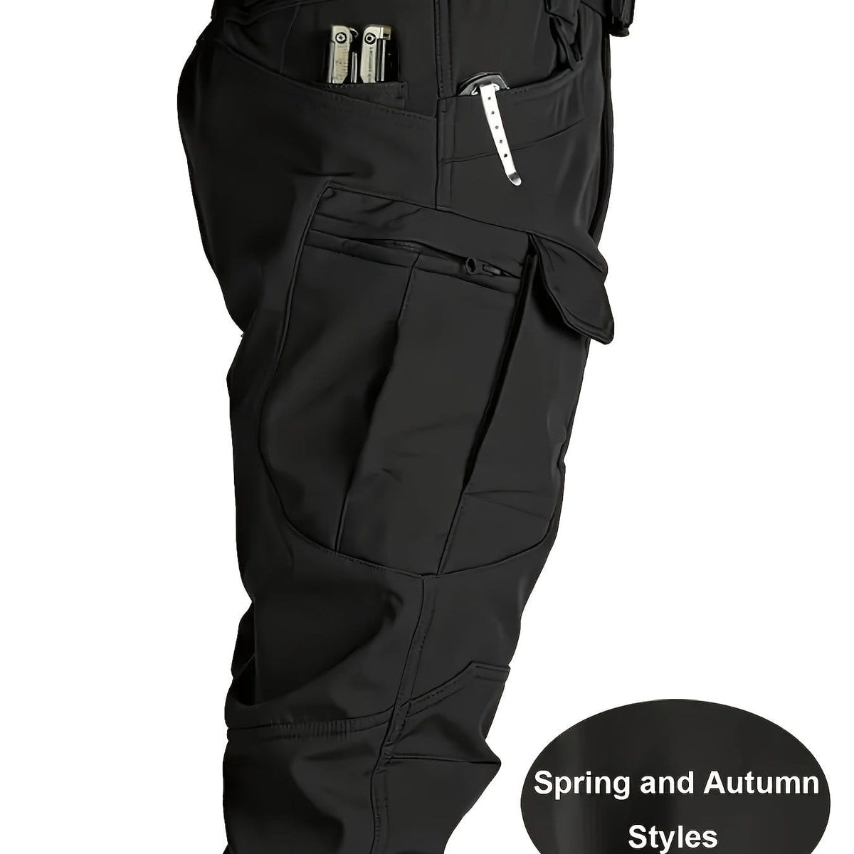 KissICON Black / UK 36 Mens Black Stretch Cargo Pants Versatile Outdoor  Work Trousers